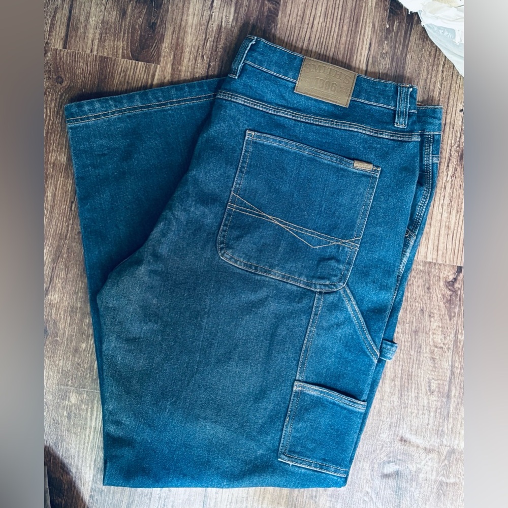 SMITH Relaxed Fit Dark Blue Jeans Sz 42 x 32 Carpenter style work Dark Wash NWOT